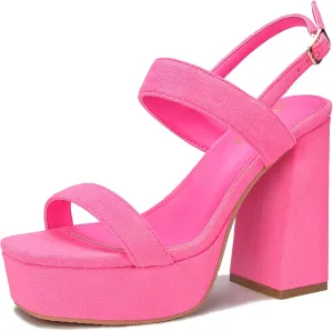 syztsho Platform Heels for Women Chunky High Heel Sandals Suede Ankle Strap Sexy Wedding Dress Pumps Square Toe Wedges Shoes