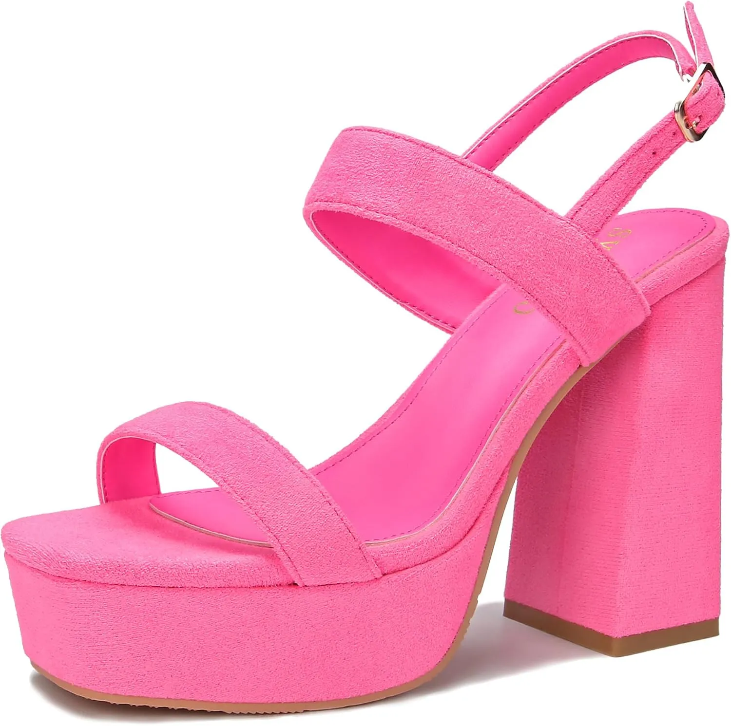syztsho Platform Heels for Women Chunky High Heel Sandals Suede Ankle Strap Sexy Wedding Dress Pumps Square Toe Wedges Shoes