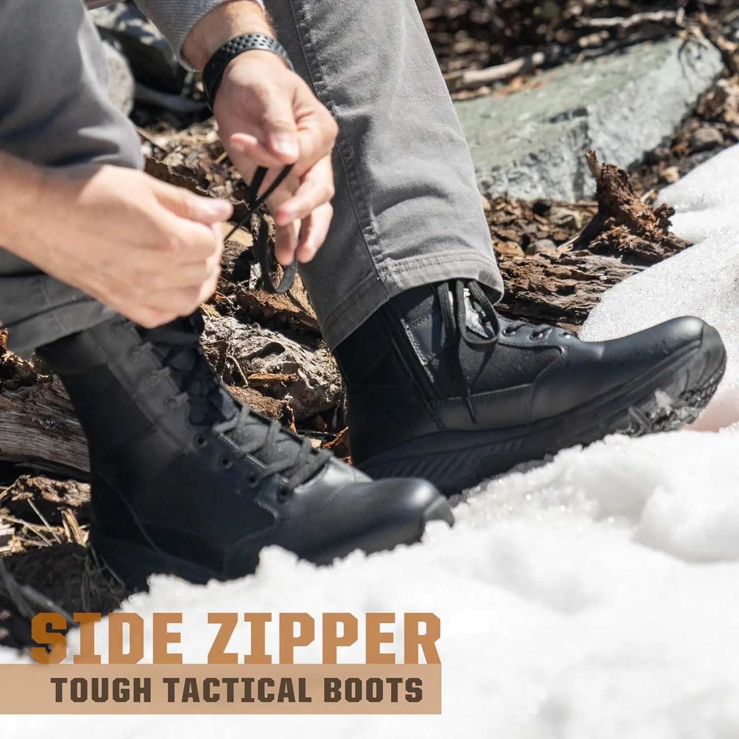 Tactical Boots for Men with Side Zipper, 8 inch Outdoor Military Work Hiking Boot(BP701-703)