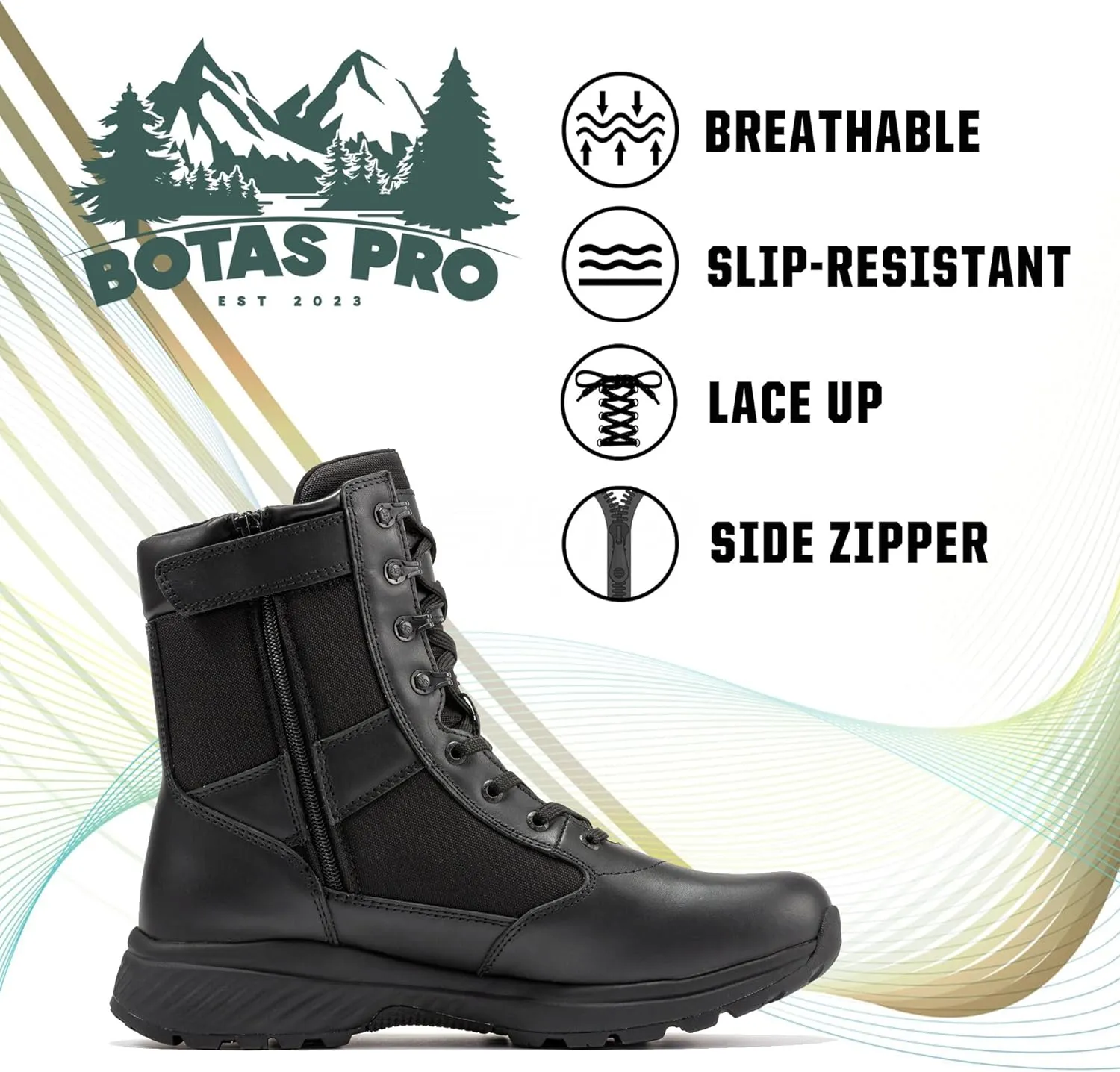 Tactical Boots for Men with Side Zipper, 8 inch Outdoor Military Work Hiking Boot(BP701-703)