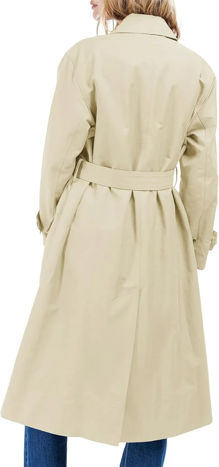Tankaneo Womens Trench Coats Single Breasted Long Windproof Overcoat with Pockets and Belt