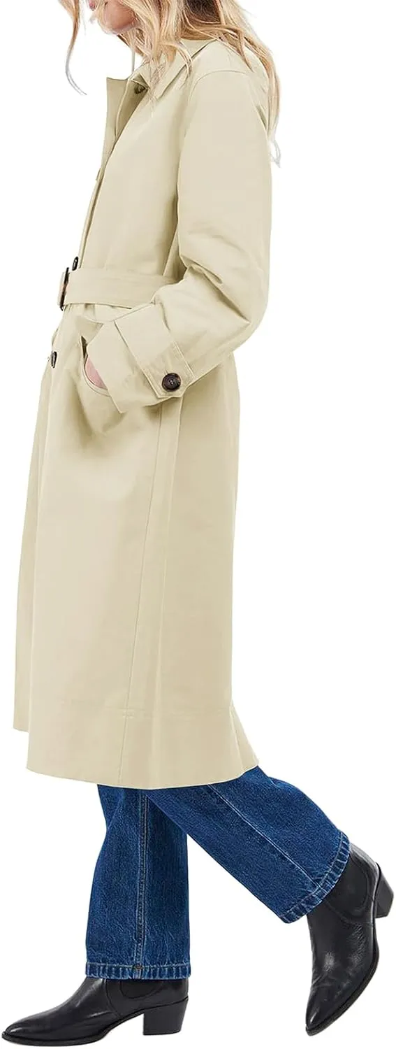 Tankaneo Womens Trench Coats Single Breasted Long Windproof Overcoat with Pockets and Belt
