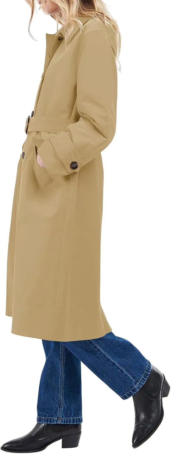 Tankaneo Womens Trench Coats Single Breasted Long Windproof Overcoat with Pockets and Belt