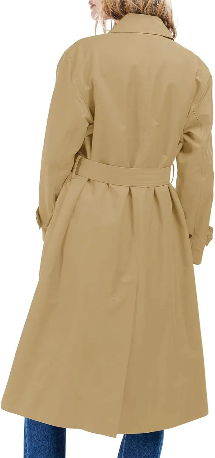 Tankaneo Womens Trench Coats Single Breasted Long Windproof Overcoat with Pockets and Belt