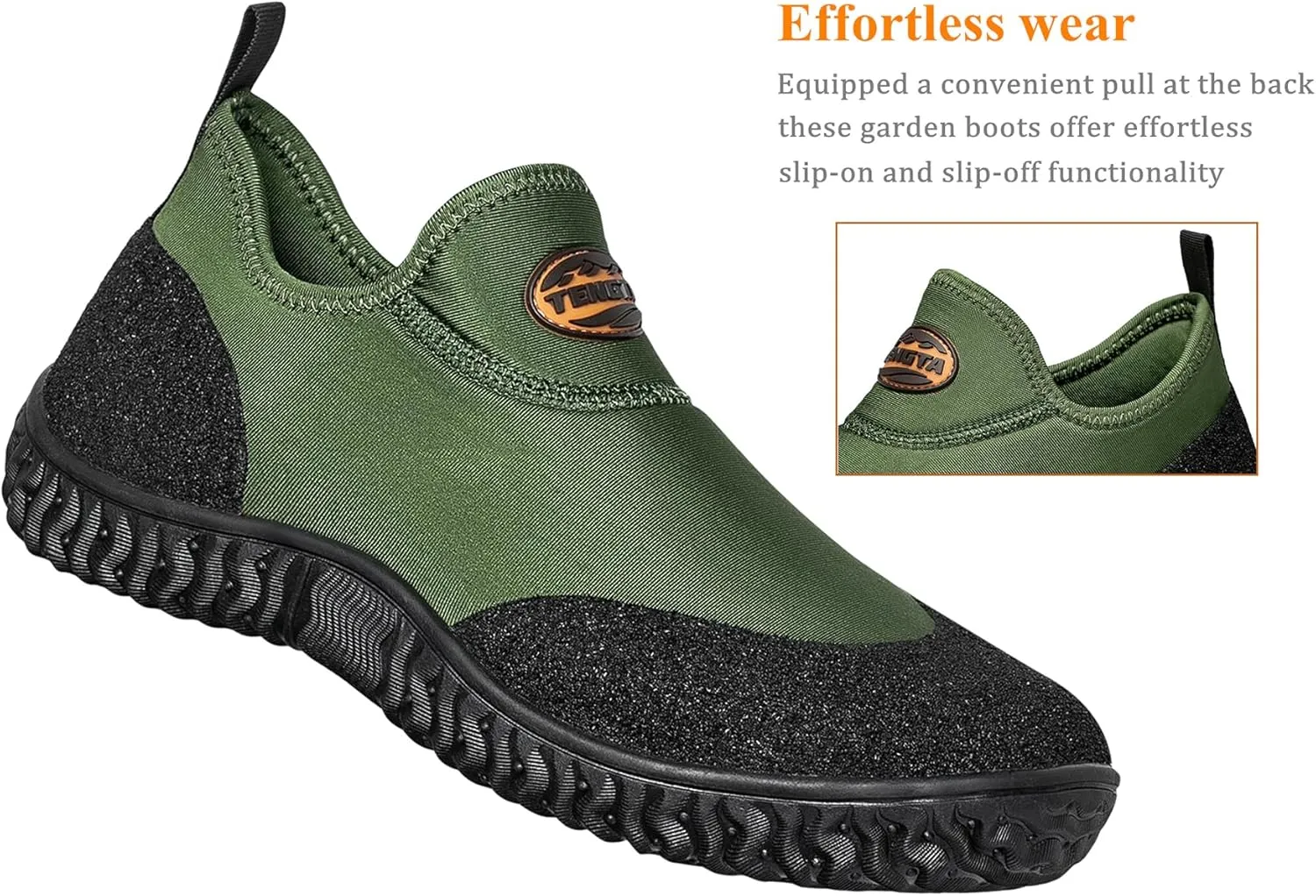 TENGTA Men's Neoprene Mud Boots Lightweight Slip-on Garden Shoes Low Short Rubber Rain Boots for Gardening, Camping and Yard Work