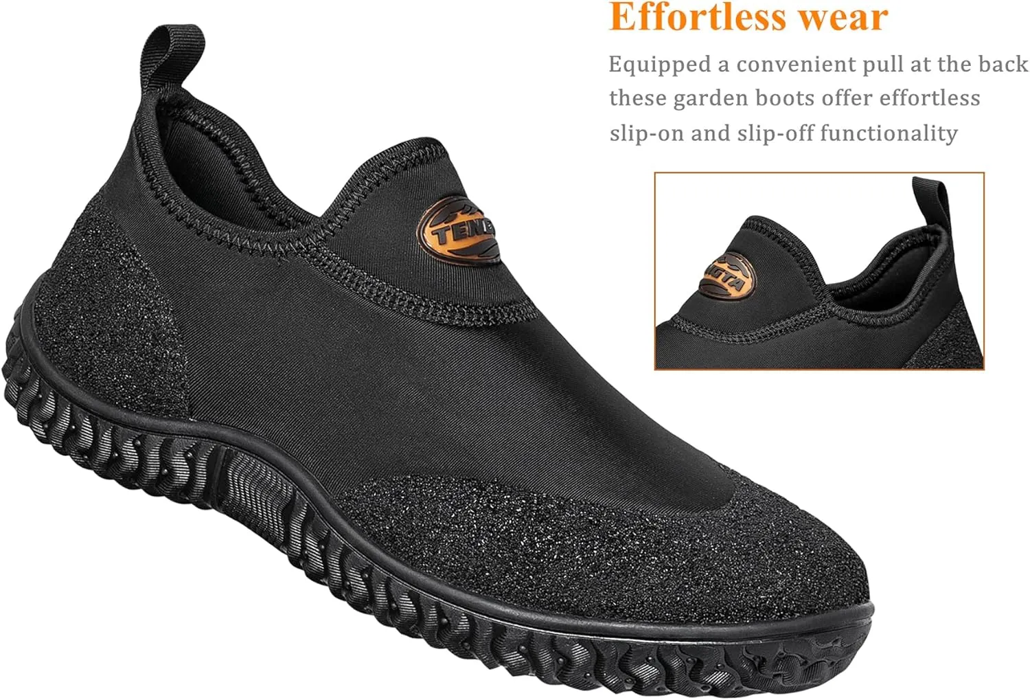 TENGTA Men's Neoprene Mud Boots Lightweight Slip-on Garden Shoes Low Short Rubber Rain Boots for Gardening, Camping and Yard Work
