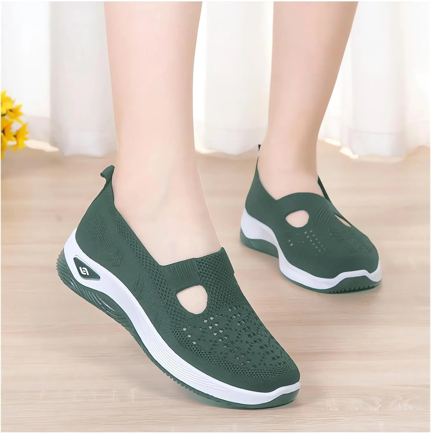 Thatrich Womens Orthopedic Sneakers Slip on Walking Shoes Breathable Soft Woven Shoe Non-Slip Mesh Up Footwear Lightweight Comfortable Arch Support Sneaker