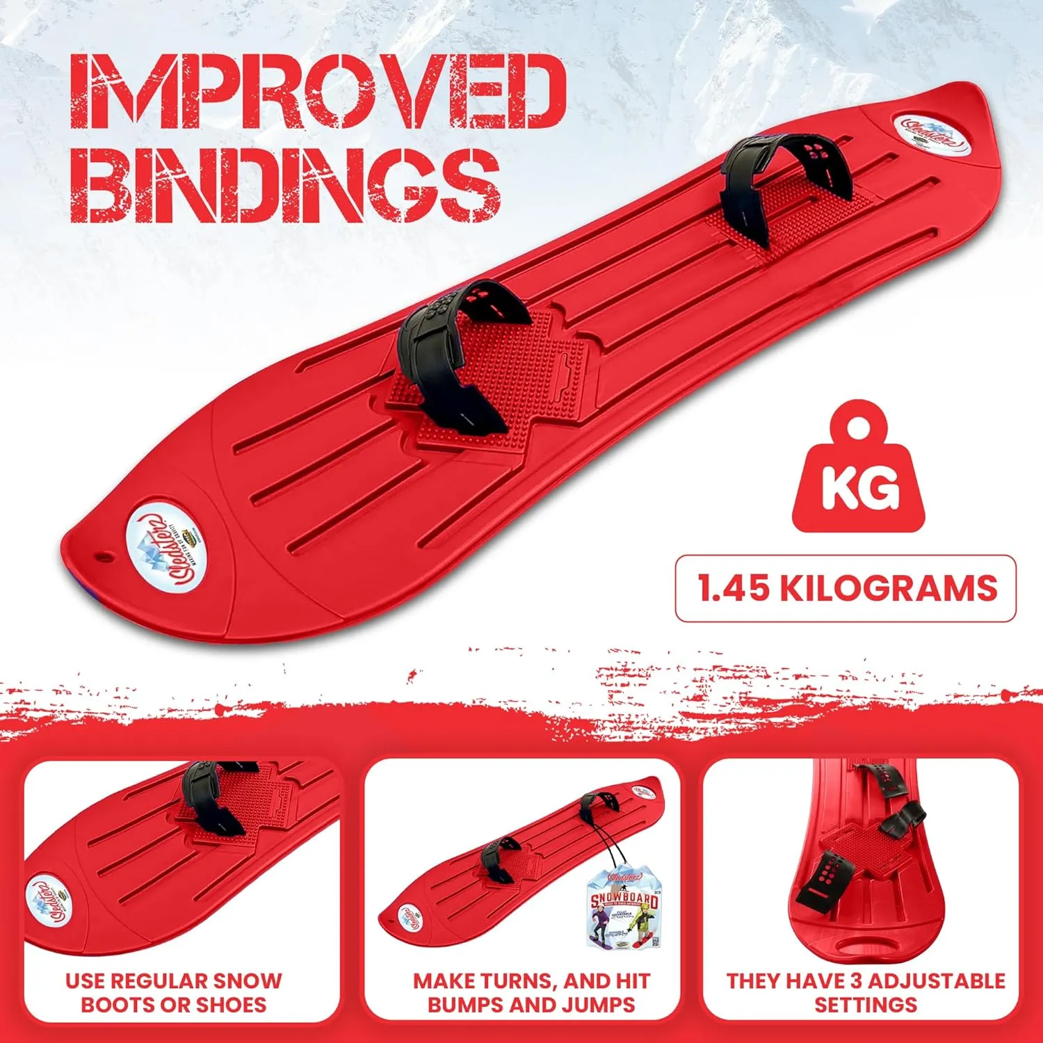 The Original Geospace Sledsterz Kids Beginner Snowboard for Winter Fun on Snow, with Adjustable Step-in Bindings; for Kids Between 4 to 12 Years Old