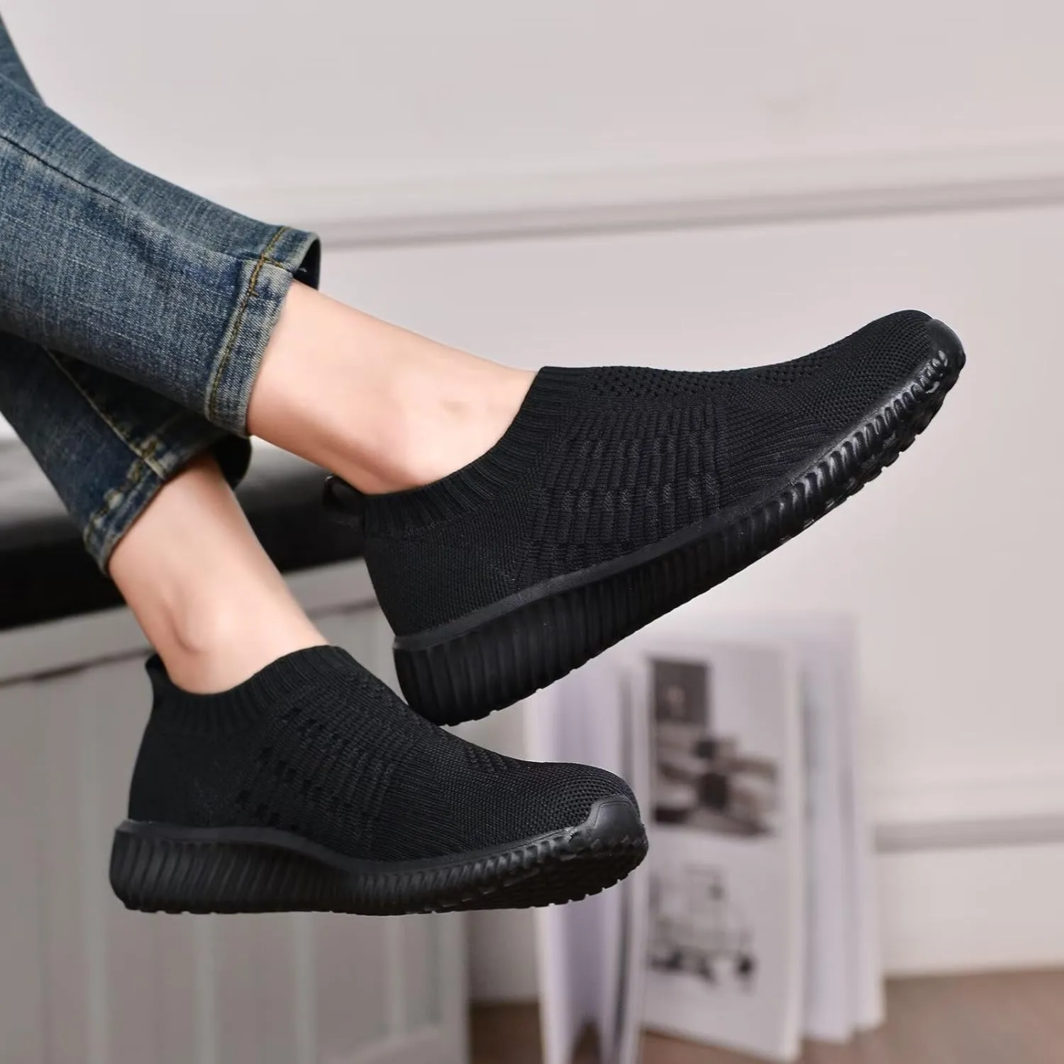 TIOSEBON Women's Athletic Walking Shoes Slip On Casual Mesh-Comfortable Tennis Workout Sneakers