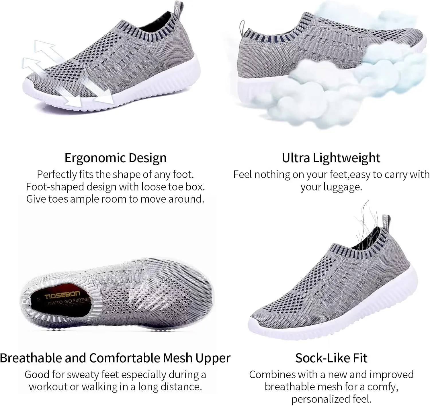 TIOSEBON Women's Athletic Walking Shoes Slip On Casual Mesh-Comfortable Tennis Workout Sneakers