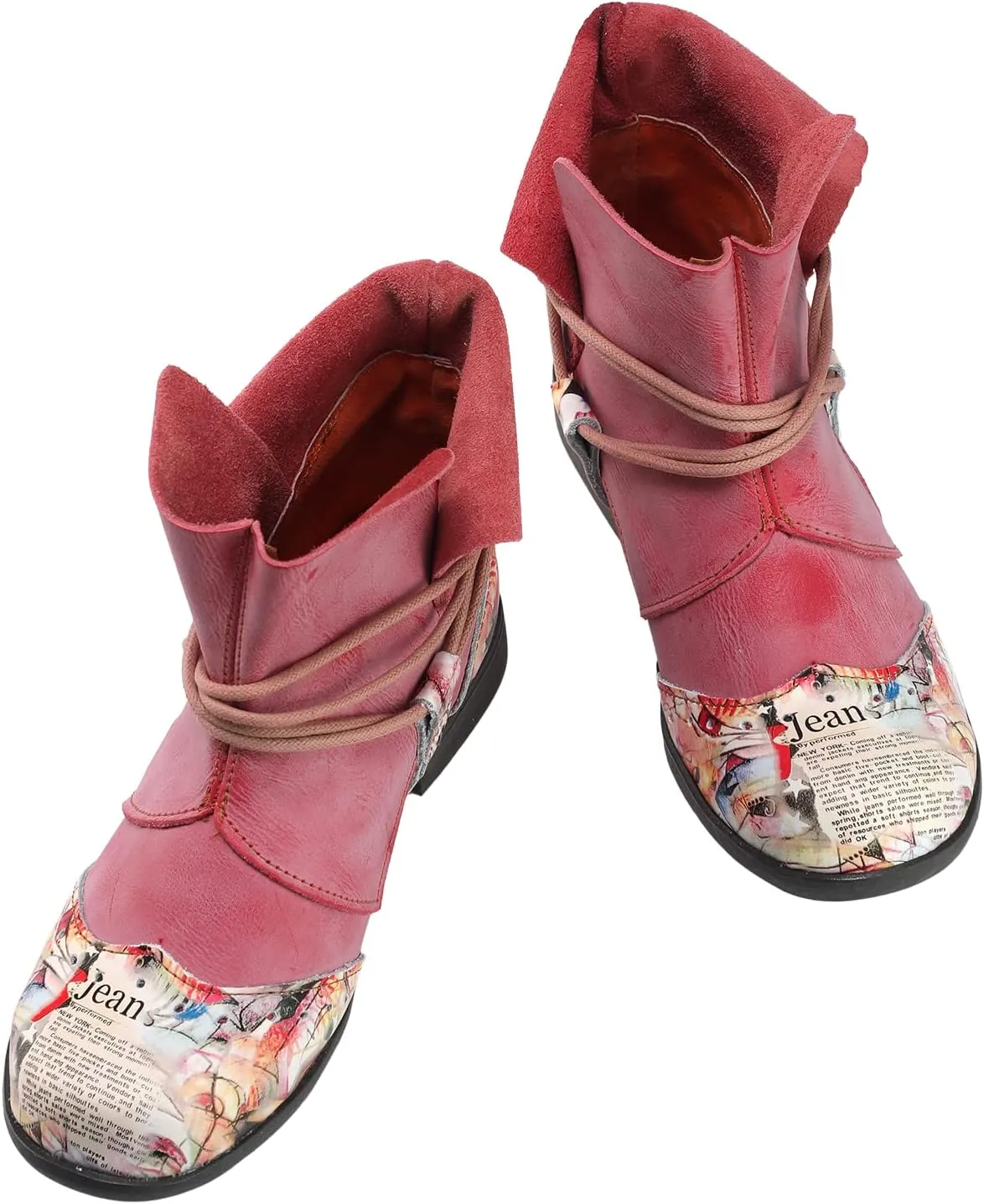 TMA EYES Women's Comfy Boots Round Toe Lace-up Non-slip Boots