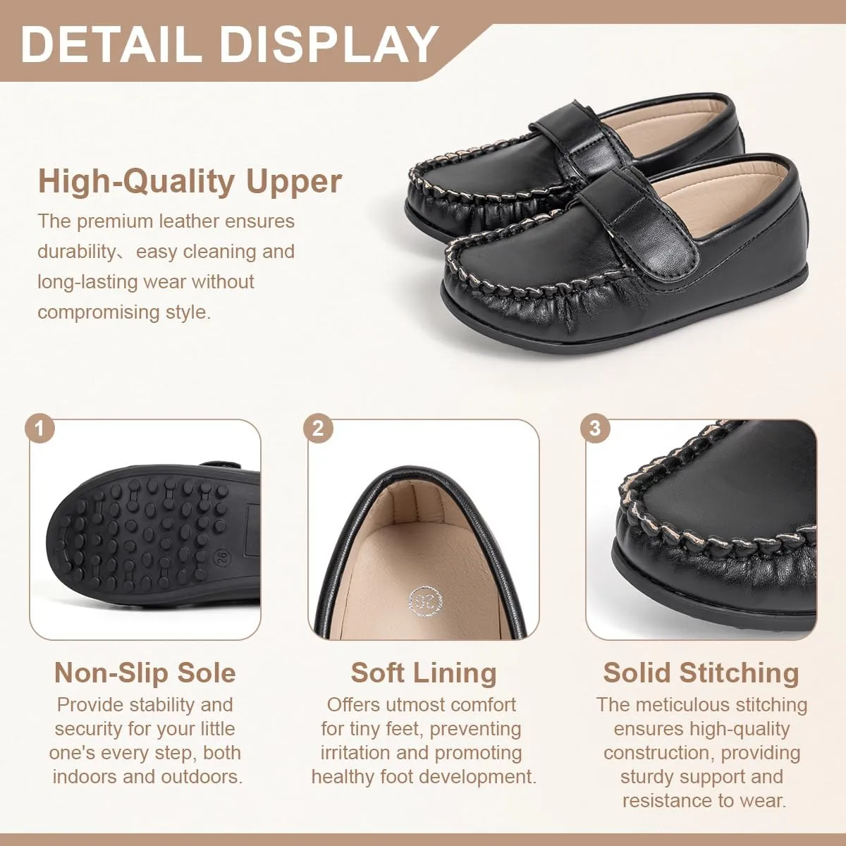 Toddler Boys Girls PU Leather Loafers Little Kids Slip-On Texture Flats Boat Wedding Dress Shoes School Uniform Moccasins Daily Walking Shoes(Toddler/Little Kids)