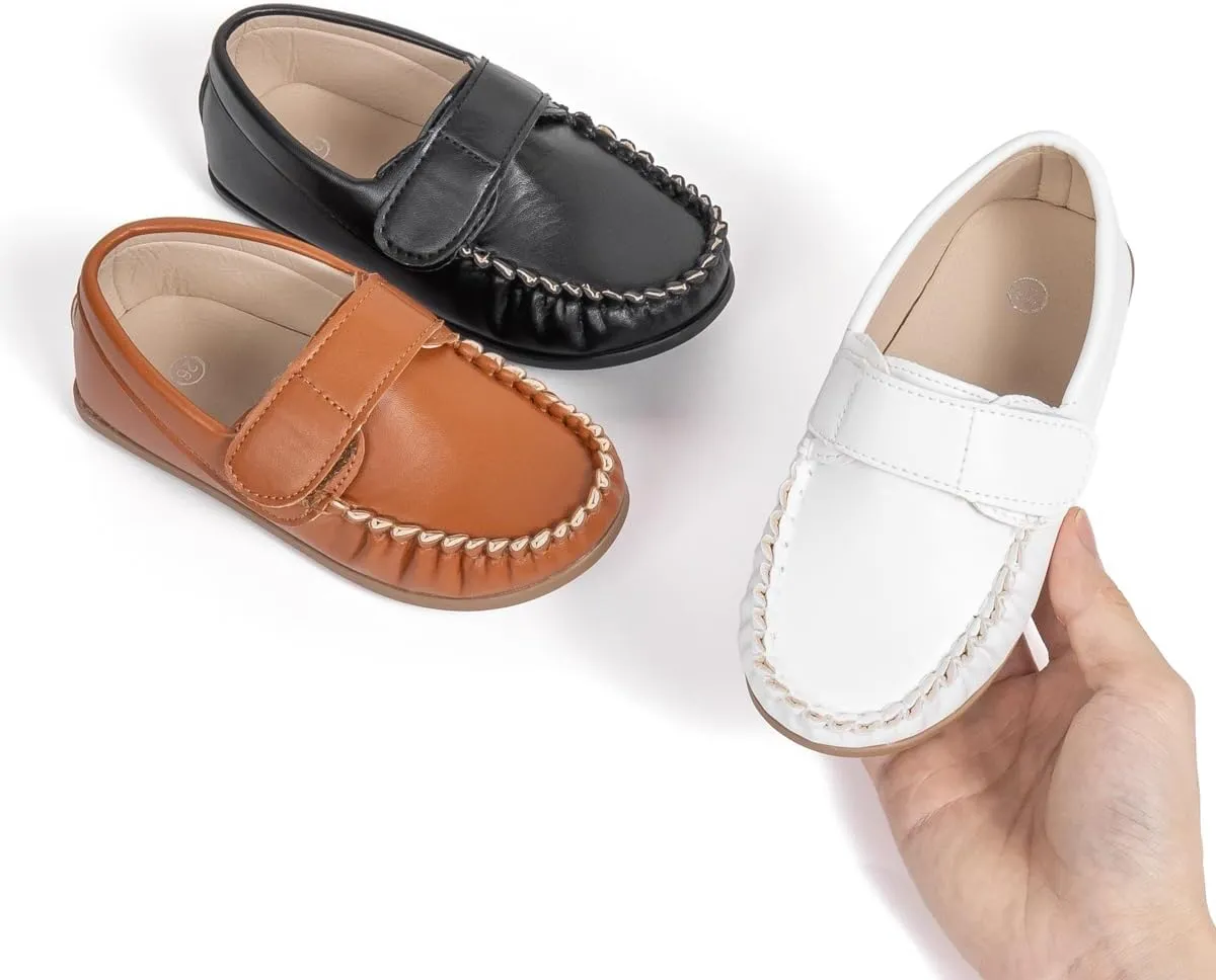 Toddler Boys Girls PU Leather Loafers Little Kids Slip-On Texture Flats Boat Wedding Dress Shoes School Uniform Moccasins Daily Walking Shoes(Toddler/Little Kids)