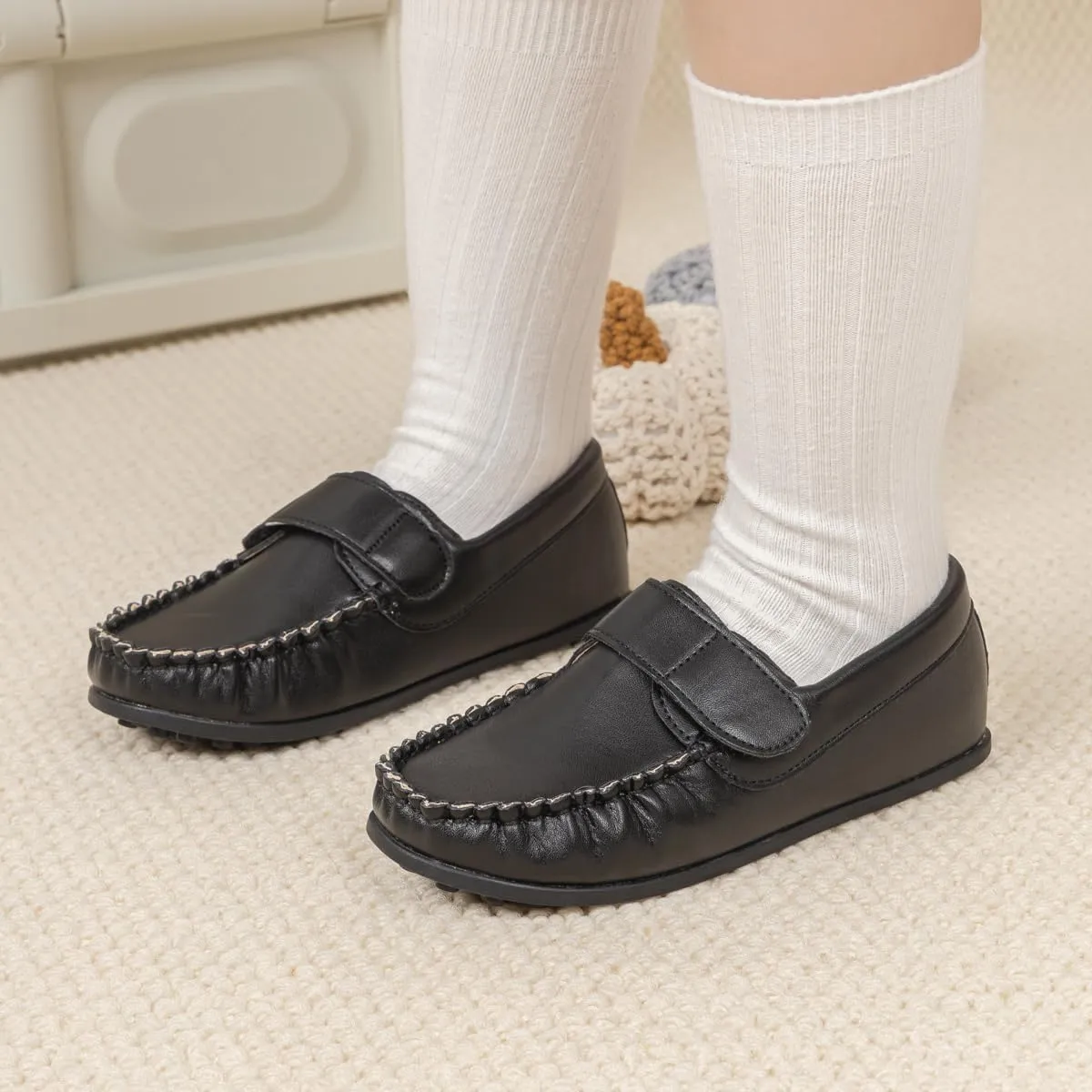Toddler Boys Girls PU Leather Loafers Little Kids Slip-On Texture Flats Boat Wedding Dress Shoes School Uniform Moccasins Daily Walking Shoes(Toddler/Little Kids)