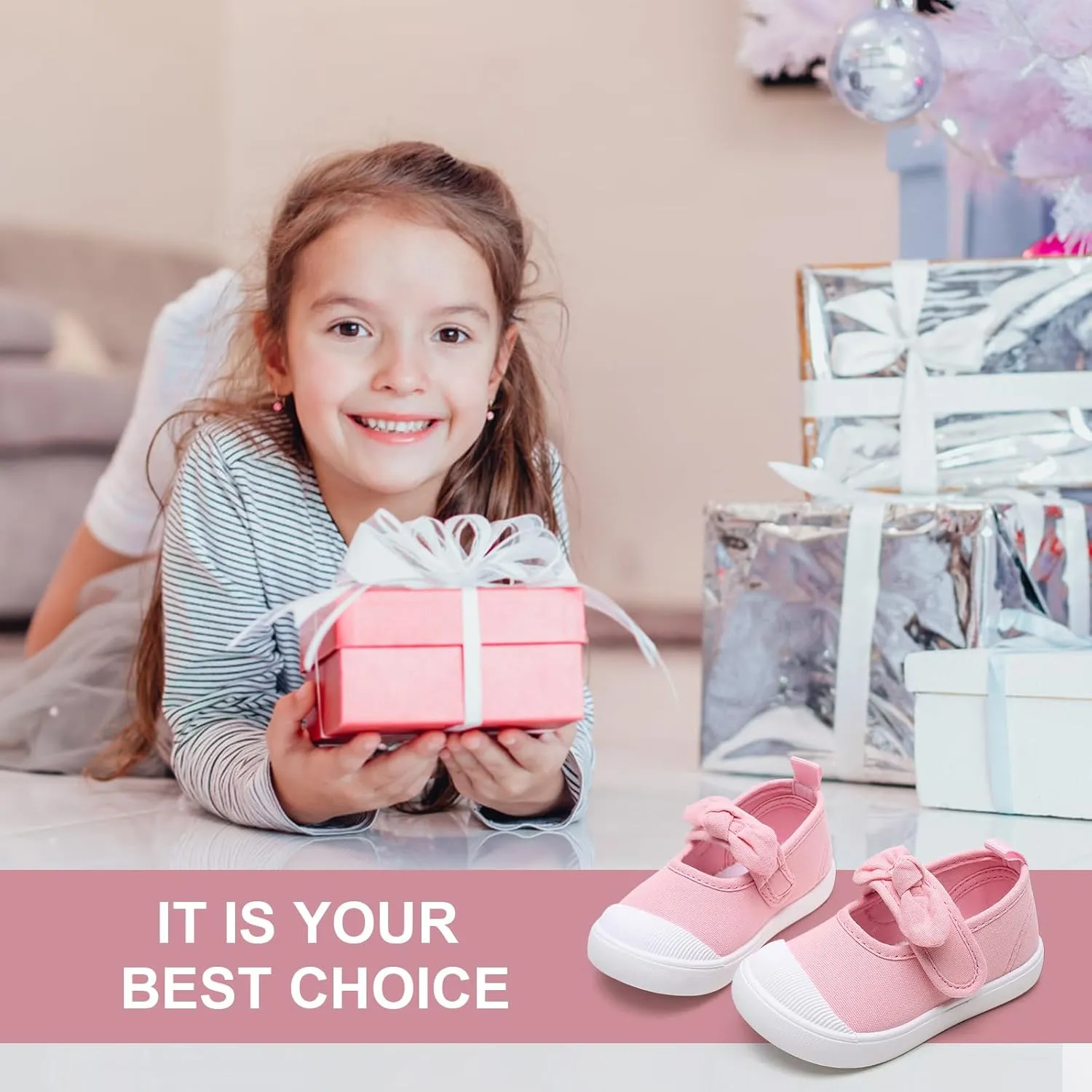 Toddler Girl's Canvas Sneakers Bowknot Mary Jane Flat Shoes for Kids School Uniform Shoes Dress Shoes…