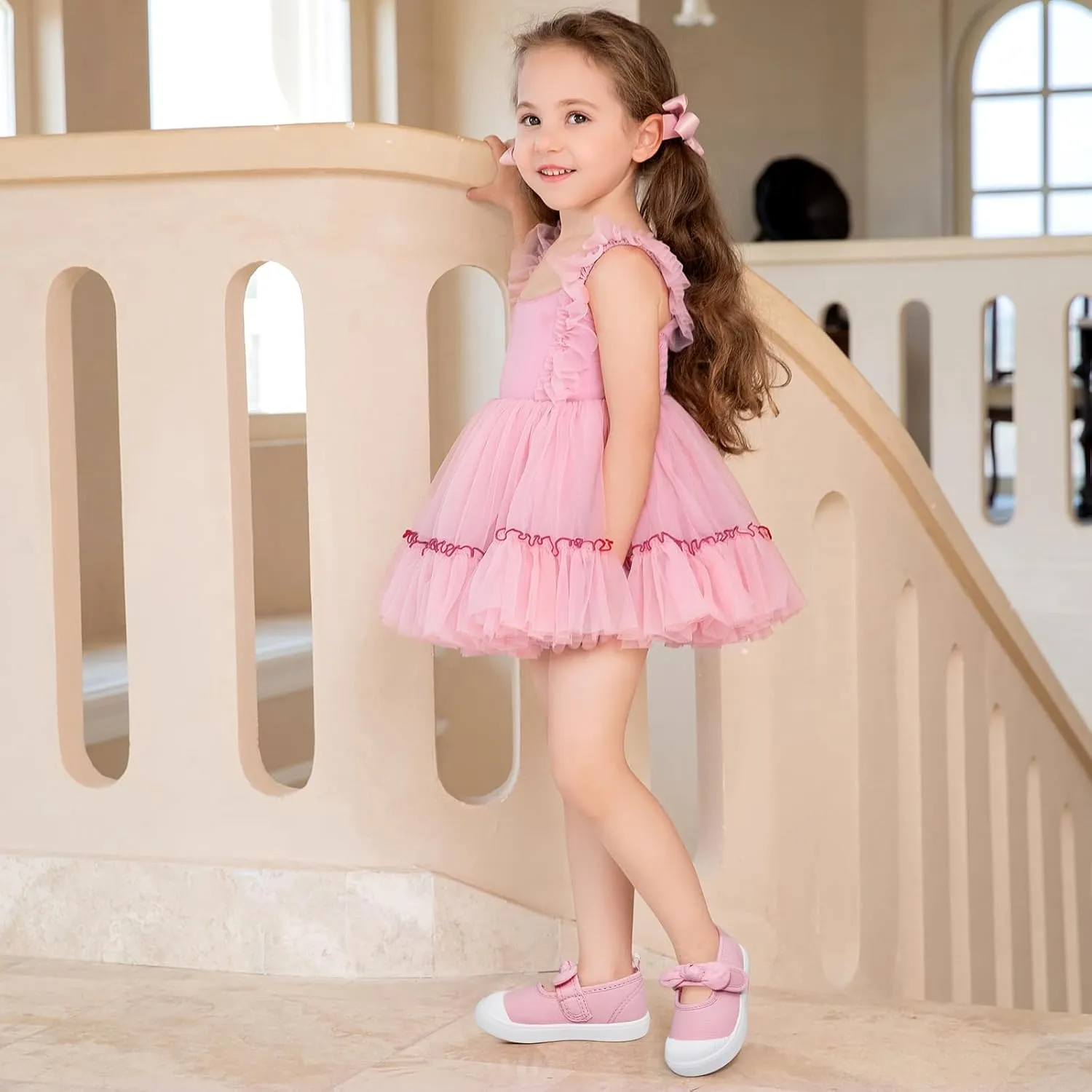 Toddler Girl's Canvas Sneakers Bowknot Mary Jane Flat Shoes for Kids School Uniform Shoes Dress Shoes…