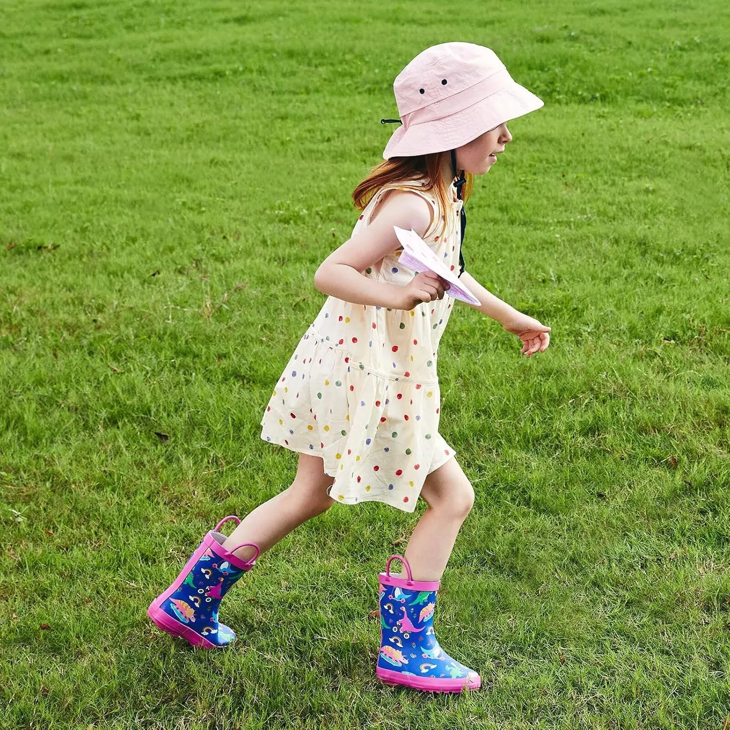 Toddler Rain Boots Kids Waterproof Rubber Boots for Boys and Girls with Handles in Fun Pattern
