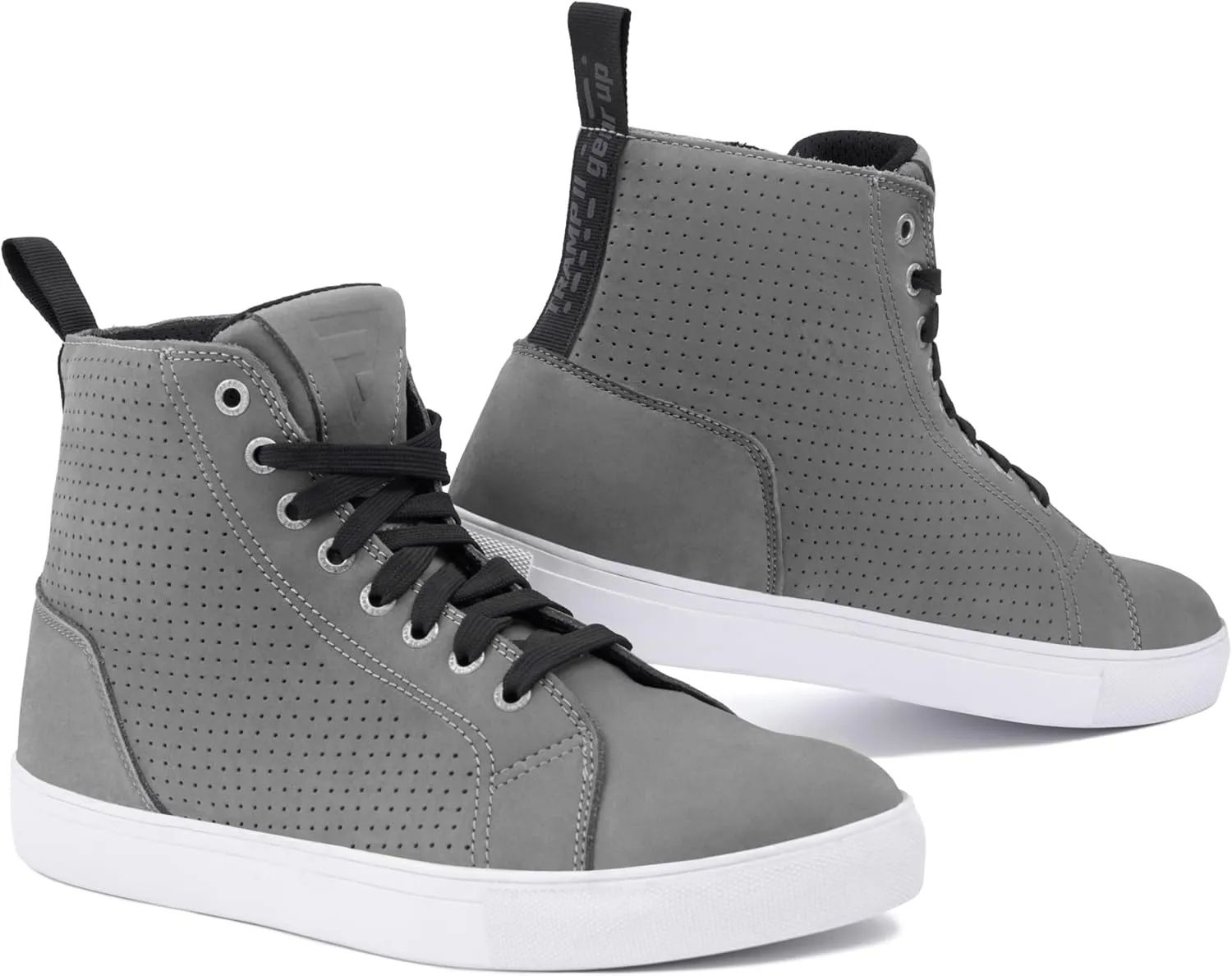 Tramp II Motorcycle Boots for Men and Women, Cowhide Leather, Perforated, Ankle Protection, Reinforcements on Toes and Ankles, Sizes up to 48, gray, 10