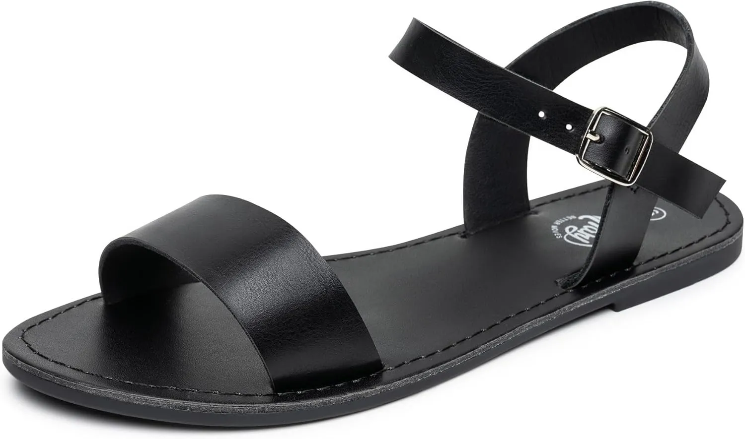Trary Sandals for Women Dressy Summer, Leather Flat Sandals for Women Ankle Strap Gladiator Sandals Cute Open Toe Two Tone Sandals Adjustable Buckle Sandals Comfortable Wedding Sandals for Women
