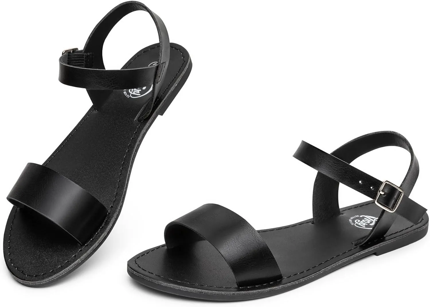 Trary Sandals for Women Dressy Summer, Leather Flat Sandals for Women Ankle Strap Gladiator Sandals Cute Open Toe Two Tone Sandals Adjustable Buckle Sandals Comfortable Wedding Sandals for Women