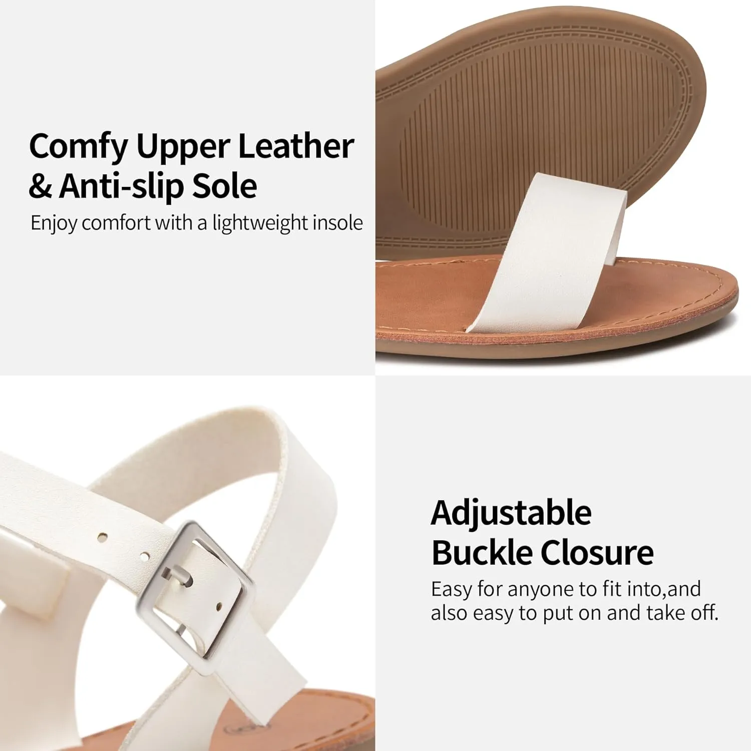 Trary Sandals for Women Dressy Summer, Leather Flat Sandals for Women Ankle Strap Gladiator Sandals Cute Open Toe Two Tone Sandals Adjustable Buckle Sandals Comfortable Wedding Sandals for Women