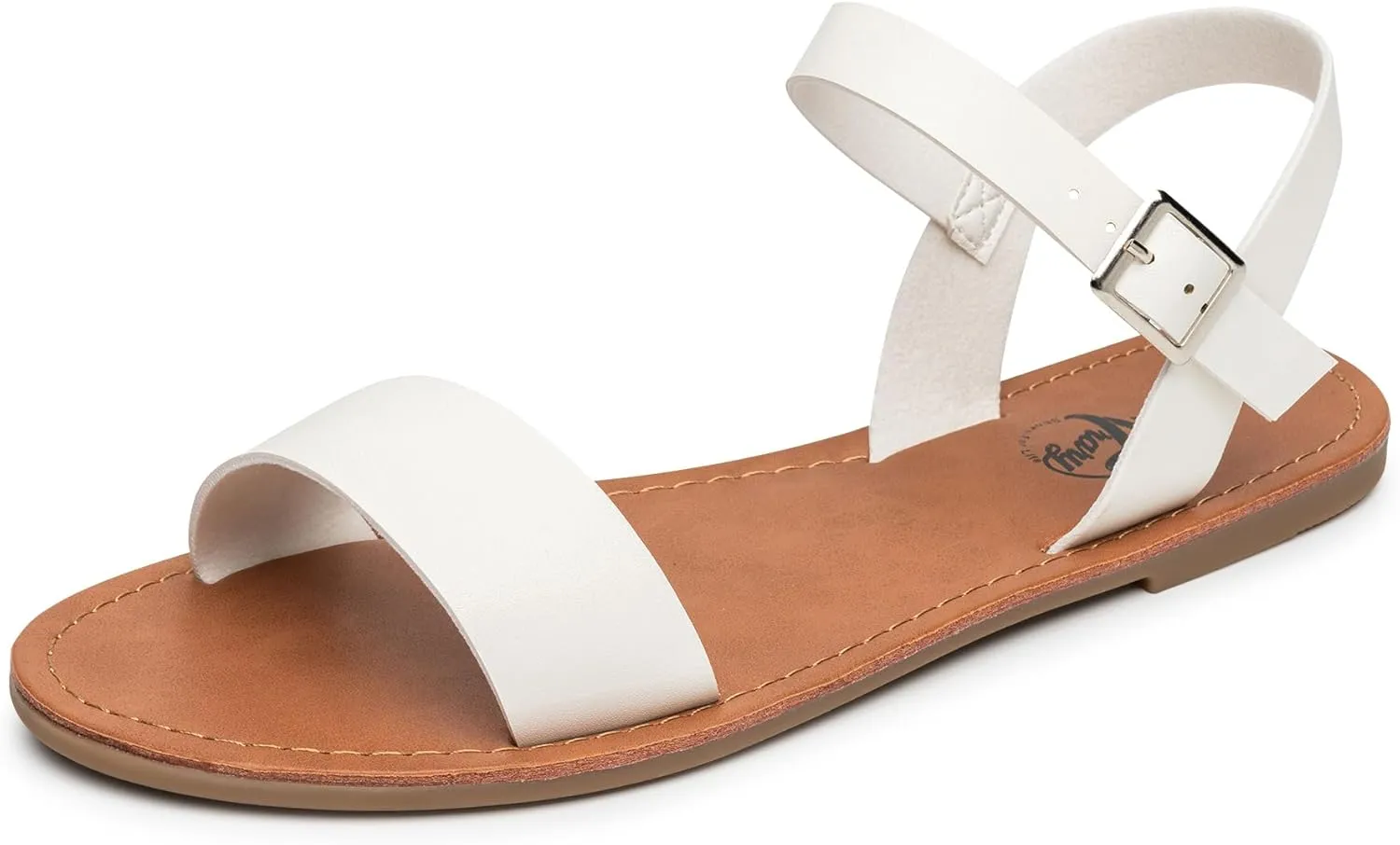 Trary Sandals for Women Dressy Summer, Leather Flat Sandals for Women Ankle Strap Gladiator Sandals Cute Open Toe Two Tone Sandals Adjustable Buckle Sandals Comfortable Wedding Sandals for Women