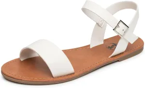 Trary Sandals for Women Dressy Summer, Leather Flat Sandals for Women Ankle Strap Gladiator Sandals Cute Open Toe Two Tone Sandals Adjustable Buckle Sandals Comfortable Wedding Sandals for Women