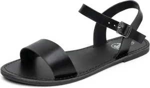 Trary Sandals for Women Dressy Summer, Leather Flat Sandals for Women Ankle Strap Gladiator Sandals Cute Open Toe Two Tone Sandals Adjustable Buckle Sandals Comfortable Wedding Sandals for Women
