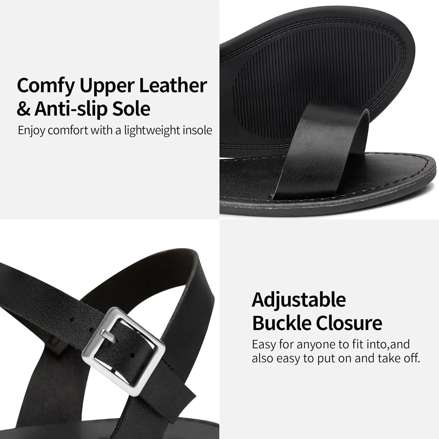Trary Sandals for Women Dressy Summer, Leather Flat Sandals for Women Ankle Strap Gladiator Sandals Cute Open Toe Two Tone Sandals Adjustable Buckle Sandals Comfortable Wedding Sandals for Women