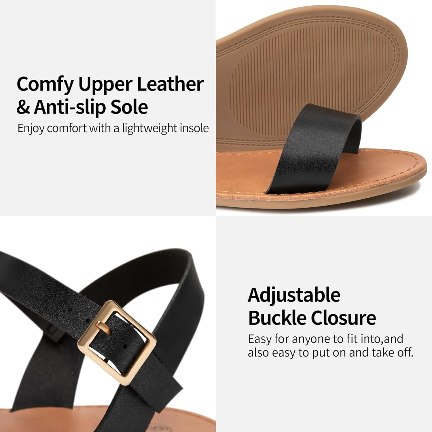 Trary Sandals for Women Dressy Summer, Leather Flat Sandals for Women Ankle Strap Gladiator Sandals Cute Open Toe Two Tone Sandals Adjustable Buckle Sandals Comfortable Wedding Sandals for Women