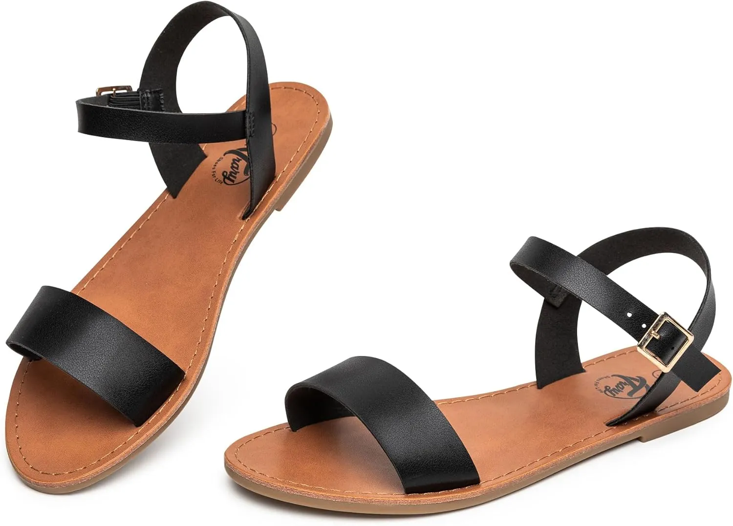 Trary Sandals for Women Dressy Summer, Leather Flat Sandals for Women Ankle Strap Gladiator Sandals Cute Open Toe Two Tone Sandals Adjustable Buckle Sandals Comfortable Wedding Sandals for Women