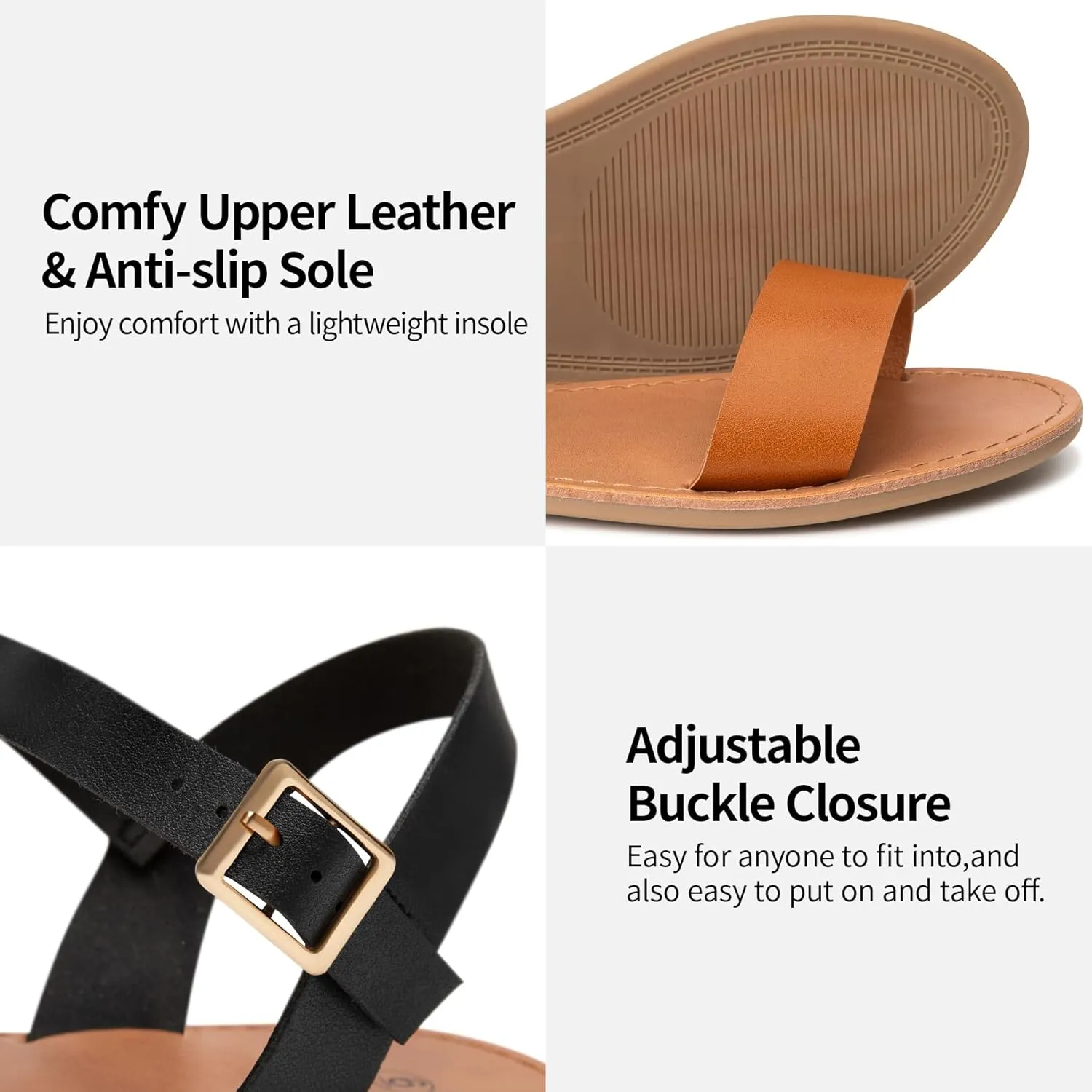 Trary Sandals for Women Dressy Summer, Leather Flat Sandals for Women Ankle Strap Gladiator Sandals Cute Open Toe Two Tone Sandals Adjustable Buckle Sandals Comfortable Wedding Sandals for Women