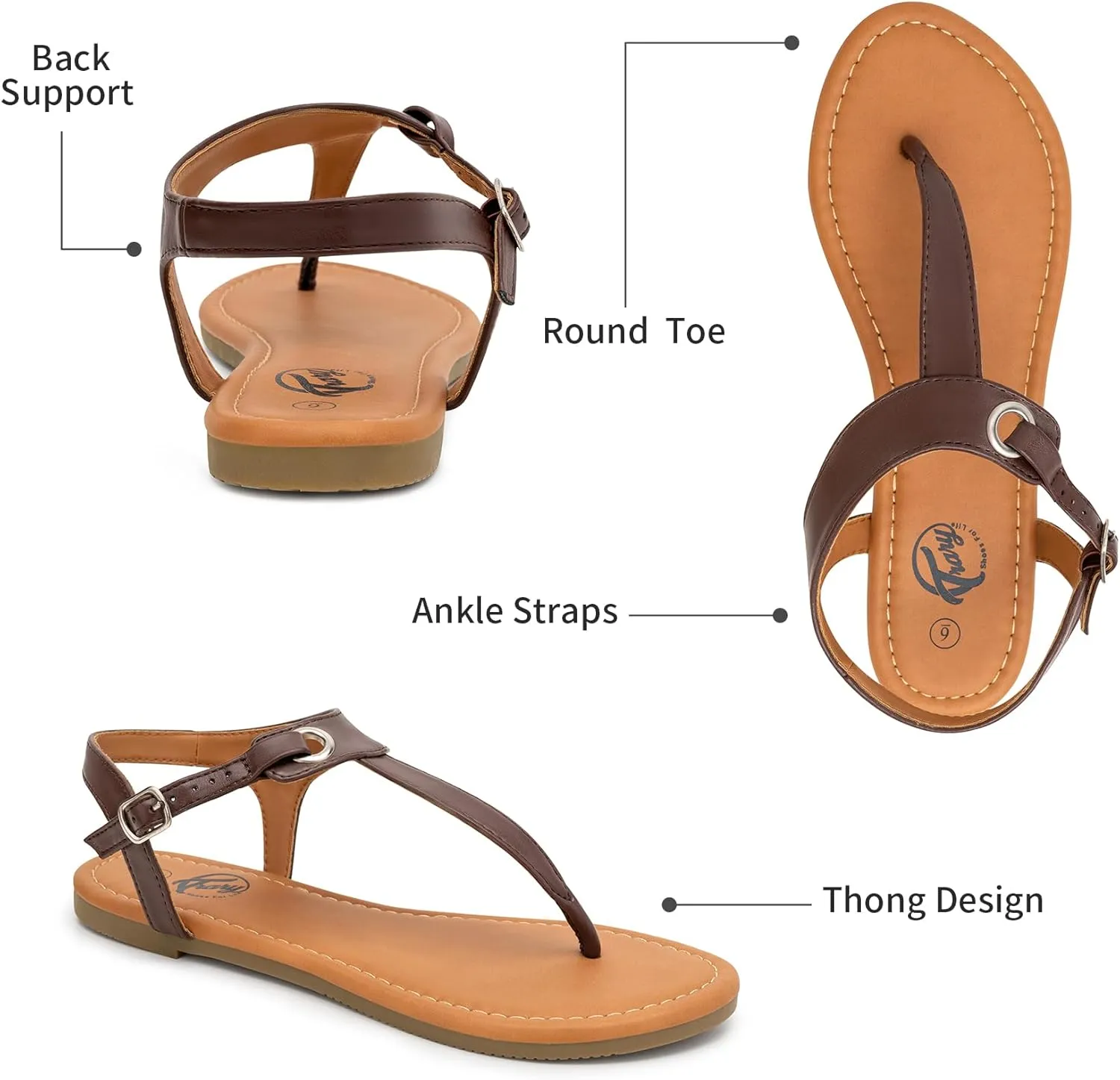 Trary Sandals Womens, Thong Sandals for Women with T-Strap, Adjustable Ankle Buckle for Women Sandals, Flat Sandals for Women Dressy, Cute Sandals for Women, Summer Sandals for Women 2023