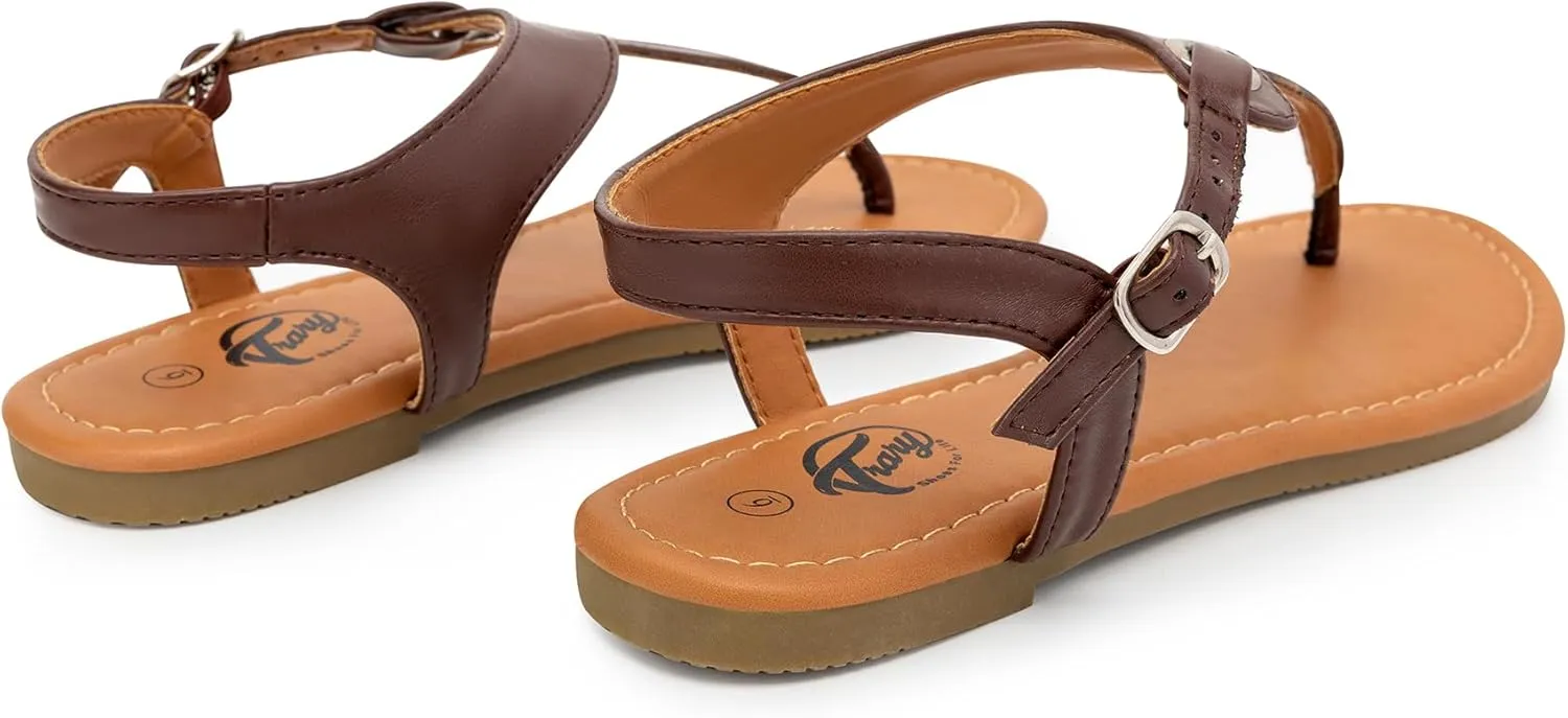 Trary Sandals Womens, Thong Sandals for Women with T-Strap, Adjustable Ankle Buckle for Women Sandals, Flat Sandals for Women Dressy, Cute Sandals for Women, Summer Sandals for Women 2023
