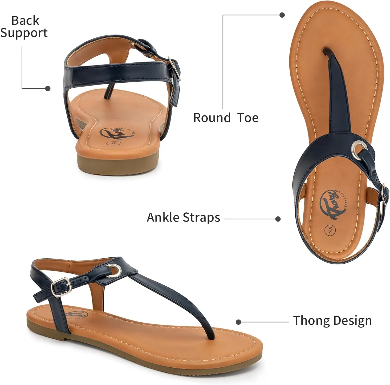 Trary Sandals Womens, Thong Sandals for Women with T-Strap, Adjustable Ankle Buckle for Women Sandals, Flat Sandals for Women Dressy, Cute Sandals for Women, Summer Sandals for Women 2023