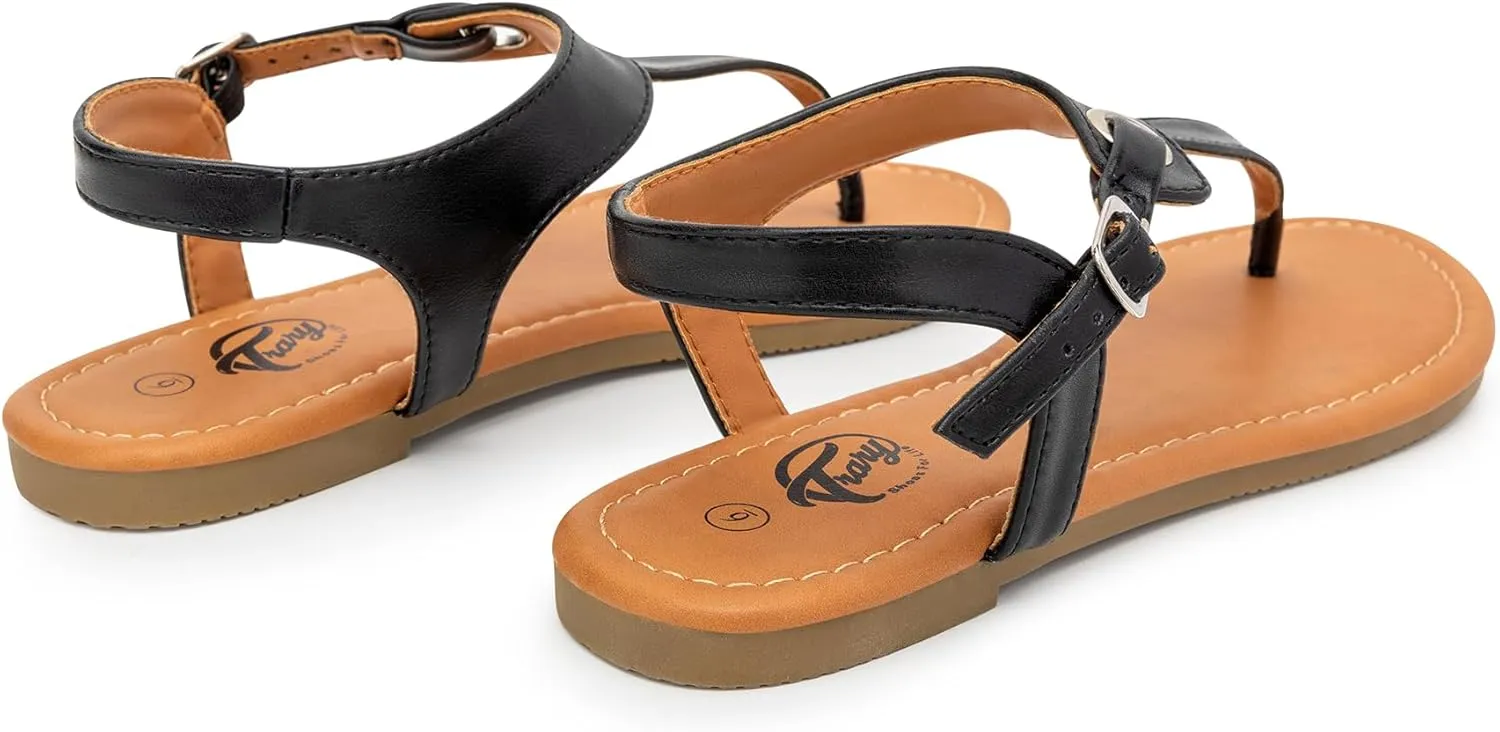 Trary Sandals Womens, Thong Sandals for Women with T-Strap, Adjustable Ankle Buckle for Women Sandals, Flat Sandals for Women Dressy, Cute Sandals for Women, Summer Sandals for Women 2023