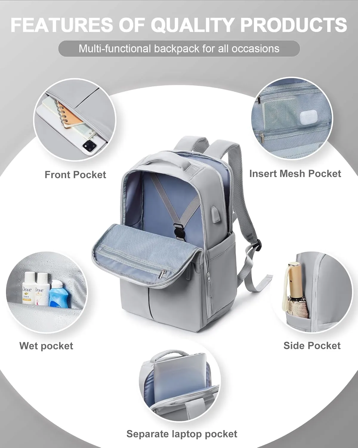 Travel Backpack Carry On Flight Approved Womens Backpack For Travel Essentials Mochila De Viaje Carry On Backpack For Women Men Airplanes Traveling Backpack Grey