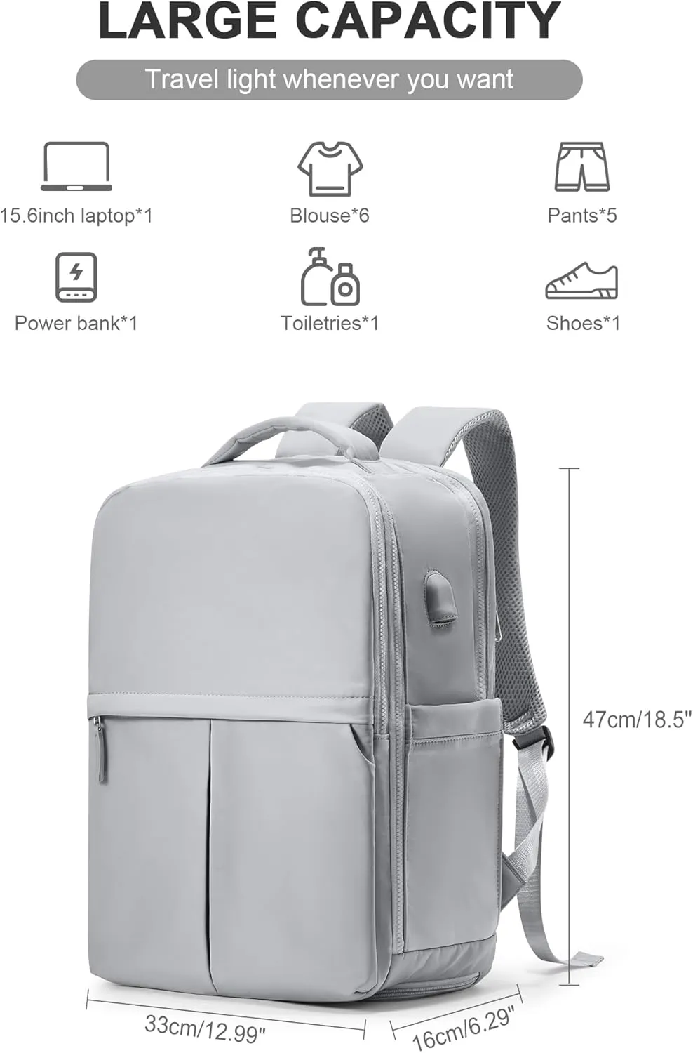 Travel Backpack Carry On Flight Approved Womens Backpack For Travel Essentials Mochila De Viaje Carry On Backpack For Women Men Airplanes Traveling Backpack Grey