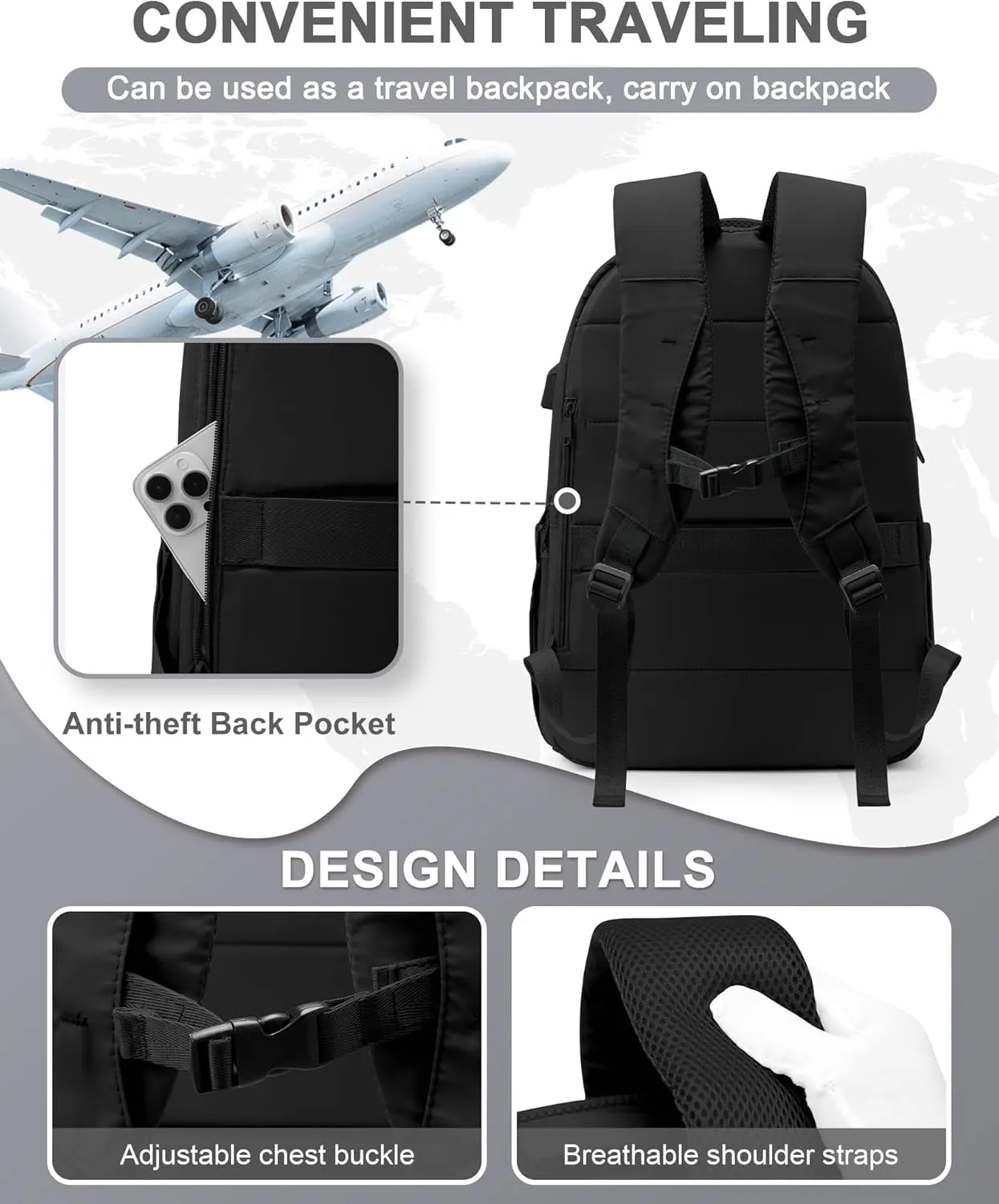 Travel Backpack For Women,Carry On Backpack Airline Approved,Laptop Work Backpacks For Men,Personal Item Travel Bag