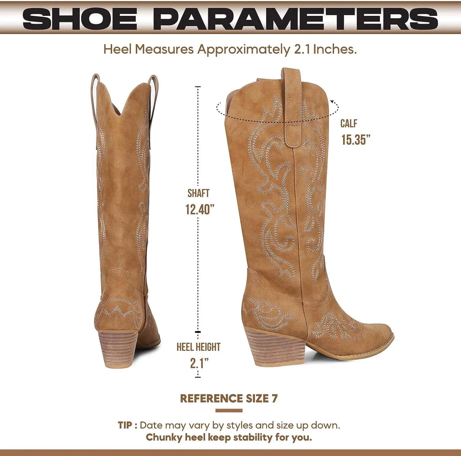 Tscoyuki Cowboy Boots for Women: Embroidered Western Knee High Boots Women - Pointed Toe Chunky Heel Cowgirl Tall Boots