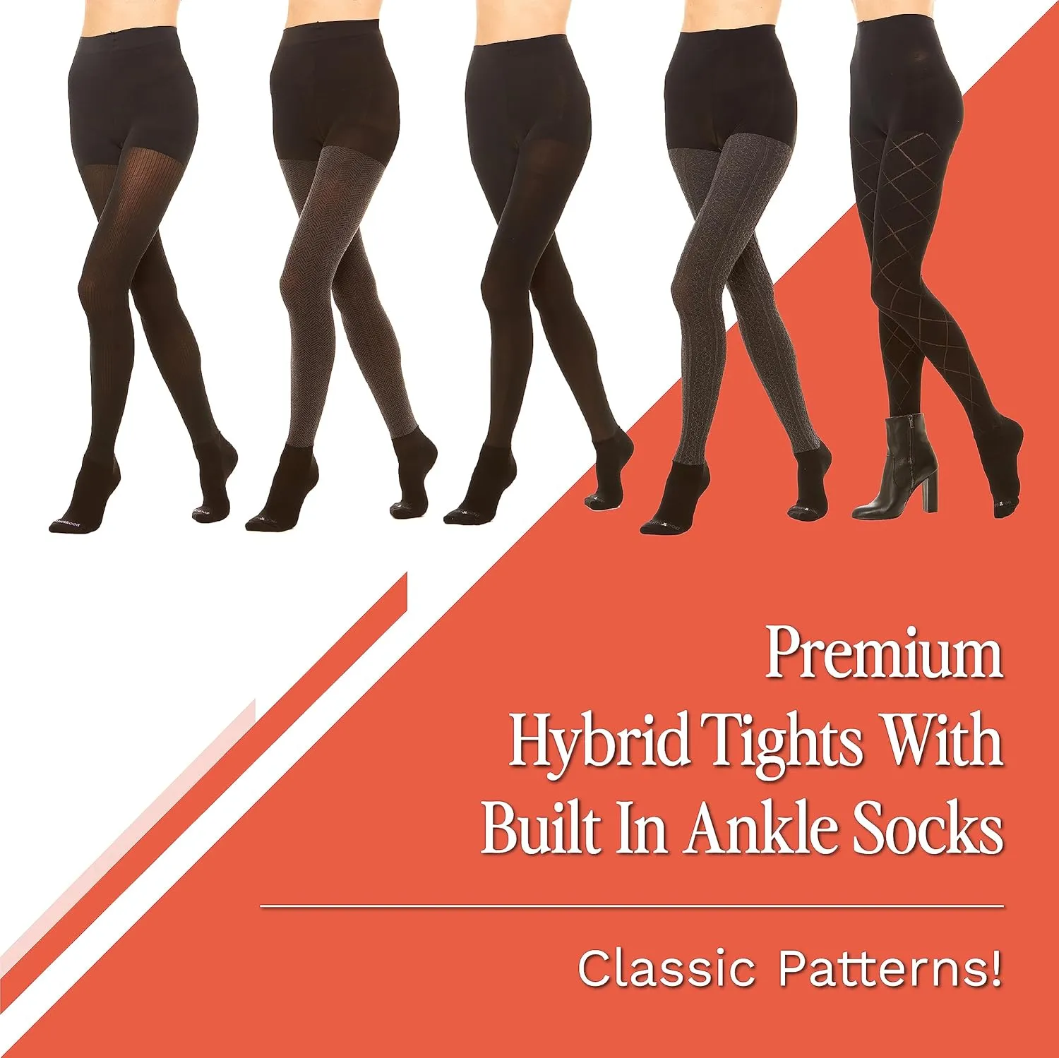 Tummy Control Top Tights With Sock Attached- Hybrid Tights & Performance Sock - Shaping Panty Hose