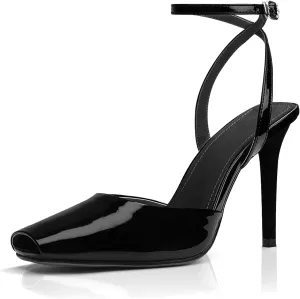 UBWDU Womens Peep Toe Heels Square Open Toe Ankle Strap Stiletto High Heel Sandals Dress Party Fashion Shoes