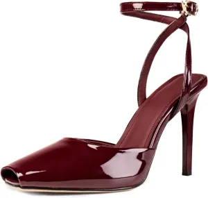UBWDU Womens Peep Toe Heels Square Open Toe Ankle Strap Stiletto High Heel Sandals Dress Party Fashion Shoes