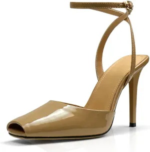 UBWDU Womens Peep Toe Heels Square Open Toe Ankle Strap Stiletto High Heel Sandals Dress Party Fashion Shoes