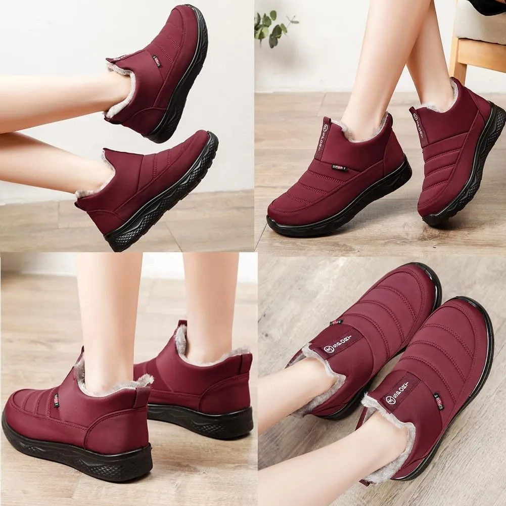 UIKGITP Womens Winter Tarpauli Boots Waterproof Snow Fur Lined Warm Platform Ankle Slip On Stylish Fuzzy Youth Women Booties