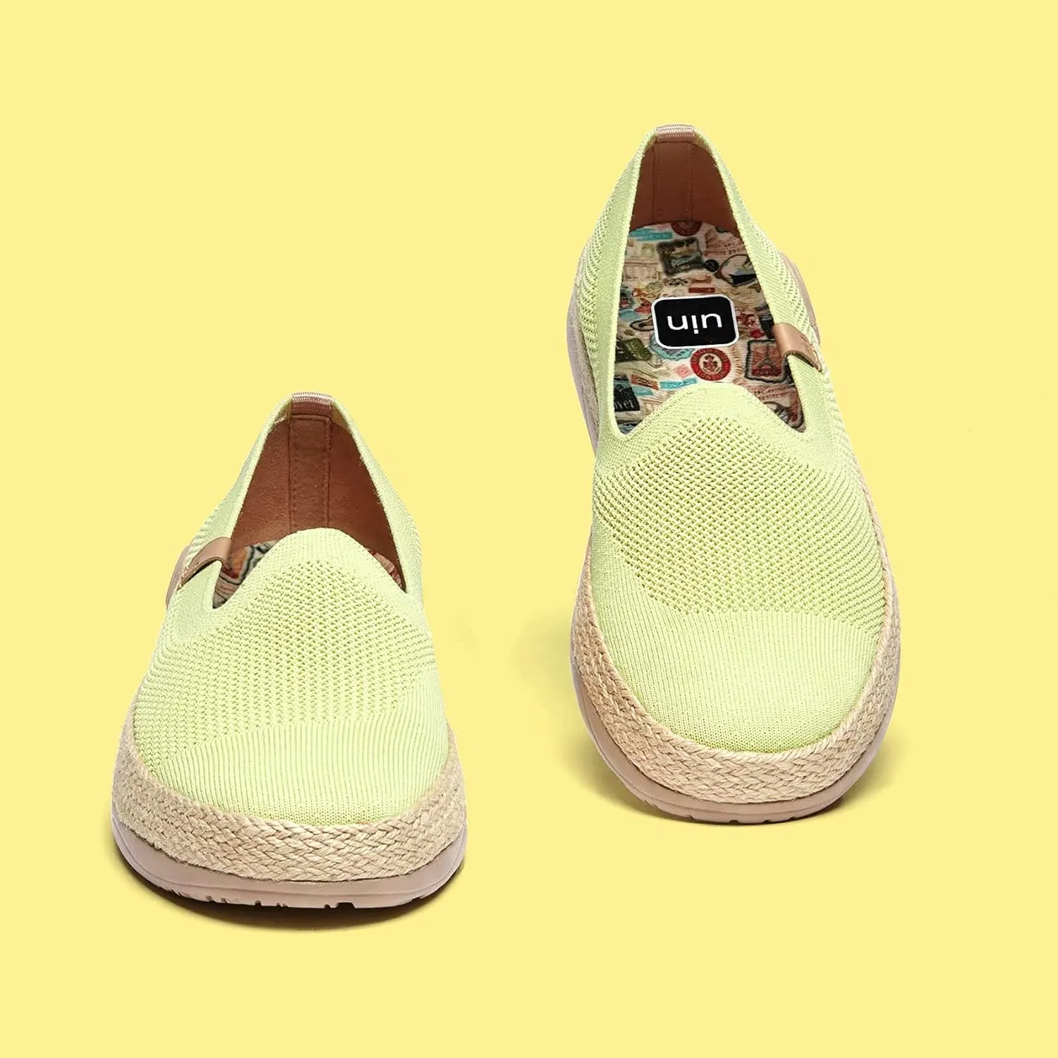 UIN Women's Espadrilles Slip Ons Knitted Lightweight Walking Casual Loafers Comfortable Art Painted Travel Shoes Marbella II
