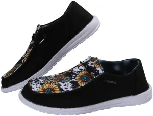 Unisex-Adult Sunflower Floral Canvas Loafers Comfortable Boat Shoes Easy Slip On Lightweight Deck Shoes Elastic Laces Outdoor Flat Walking Shoes Breathable Drving Shoes Sneakers for Women Men
