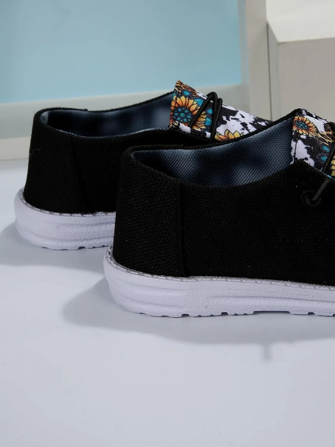 Unisex-Adult Sunflower Floral Canvas Loafers Comfortable Boat Shoes Easy Slip On Lightweight Deck Shoes Elastic Laces Outdoor Flat Walking Shoes Breathable Drving Shoes Sneakers for Women Men