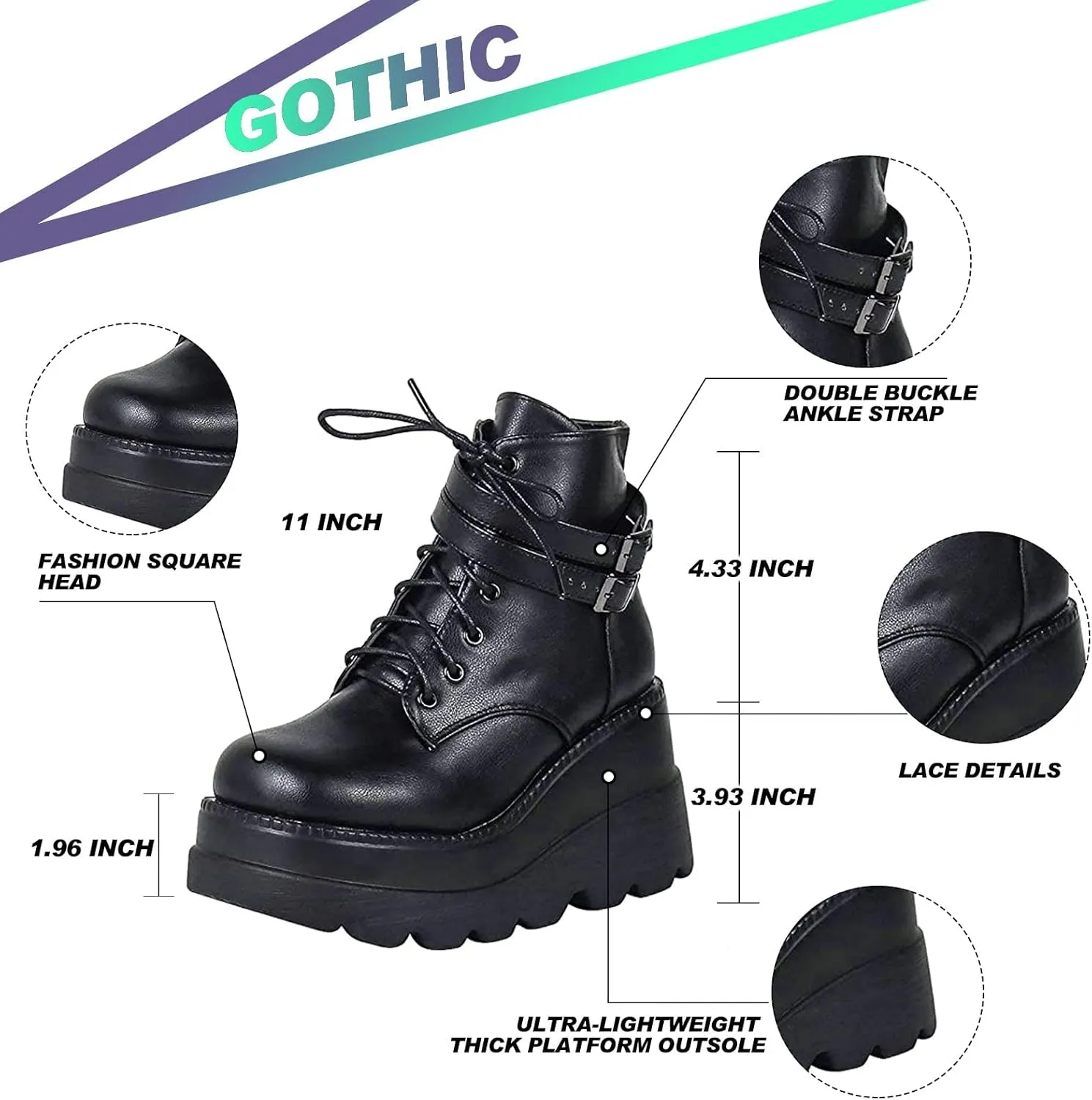 UOQAPRE Women's High Heel Combat Boots Square Toe Lace Up Ankle Booties Fashion Wedge Chunky Platform Boots Zipper Bootie Shoes