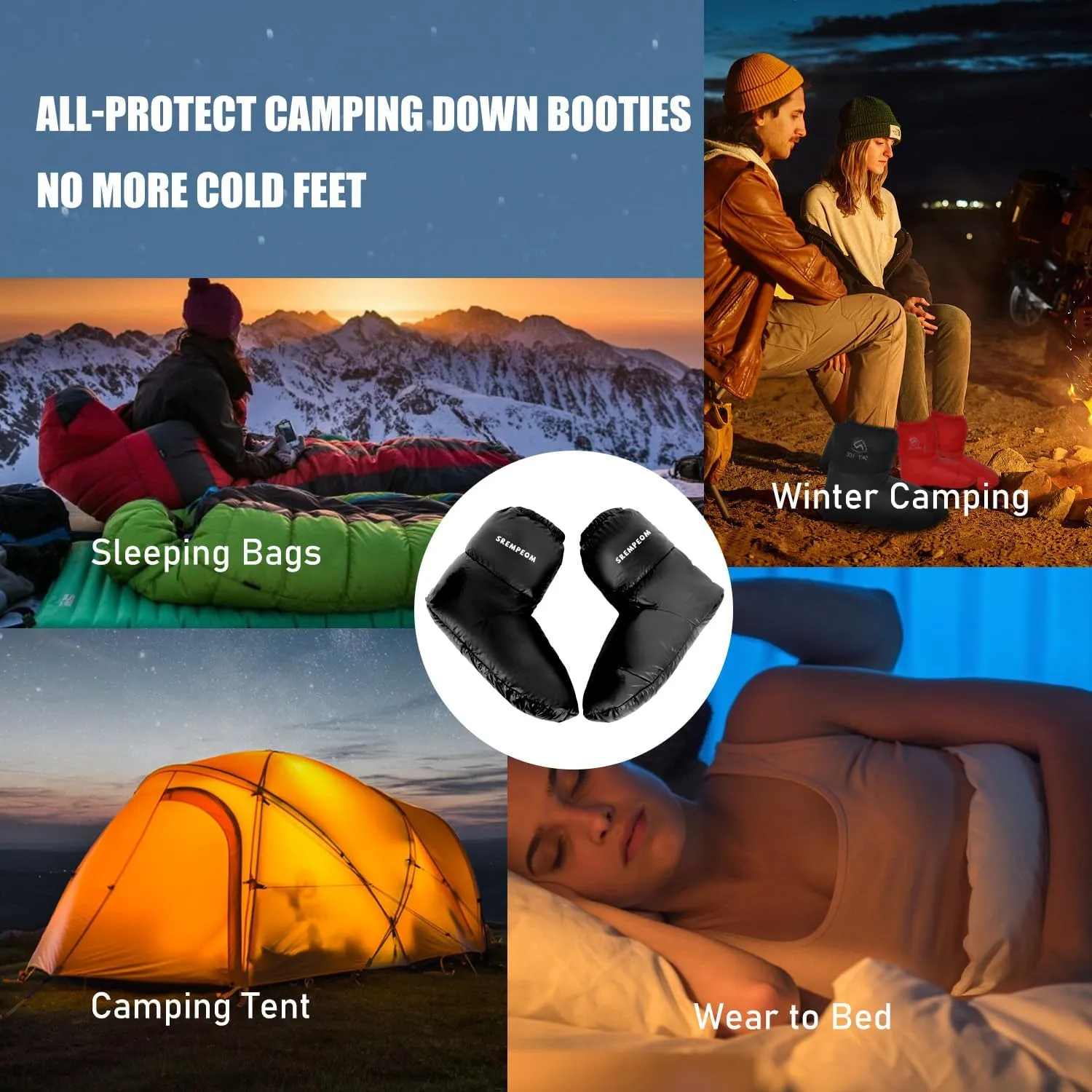[Upgraded] Ultralight Winter Camping Booties Warm Socks Sleeping Sock for Men & Women,Water-Resistant Warm Soft Cozy for Camp Sleeping Bag Tent Down Booties Foot Warmer